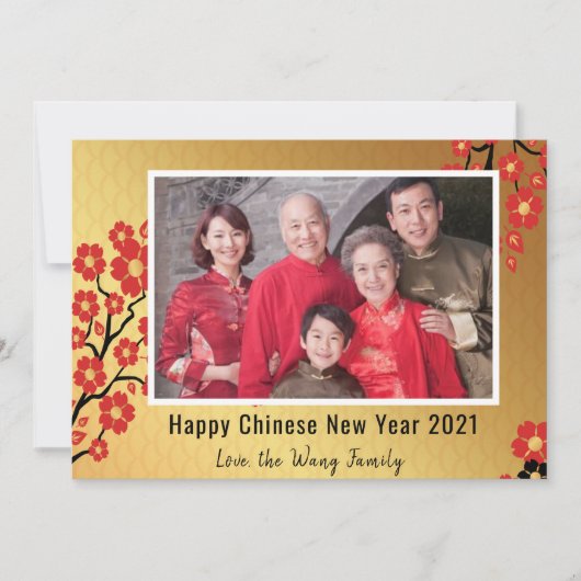 Chinesisches Neujahr 2021 Foto Blumengold Feiertagskarte (Vorderseite)
