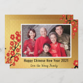 Chinesisches Neujahr 2021 Foto Blumengold Feiertagskarte (Vorne/Hinten)