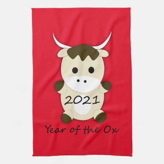 Chinesisches Neujahr 2021 Jahr des Ox Geschirrtuch (Vertikal)