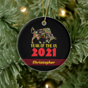 Chinesisches Neujahr 2021 - Jahr des OX Keramik Ornament