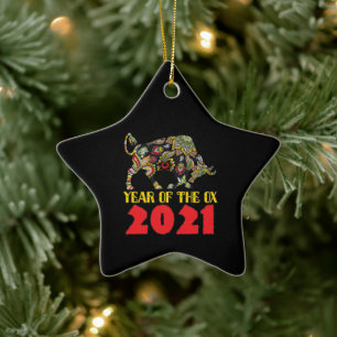 Chinesisches Neujahr 2021 - Jahr des OX Keramik Ornament