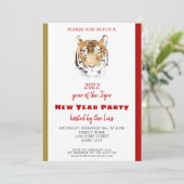 Chinesisches Neujahr 2022 Tiger Watercolor-Party Einladung (Stehend Vorderseite)