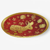 Chinesisches Neujahr 2023 Jahr Rabbit Red Gold 9" Pappteller (Schrägansicht)