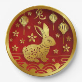 Chinesisches Neujahr 2023 Jahr Rabbit Red Gold 9" Pappteller (Vorderseite)