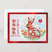 Chinesisches Neujahr 2023 Papercut Rabbit Red Foil Postkarte (Vorne/Hinten)