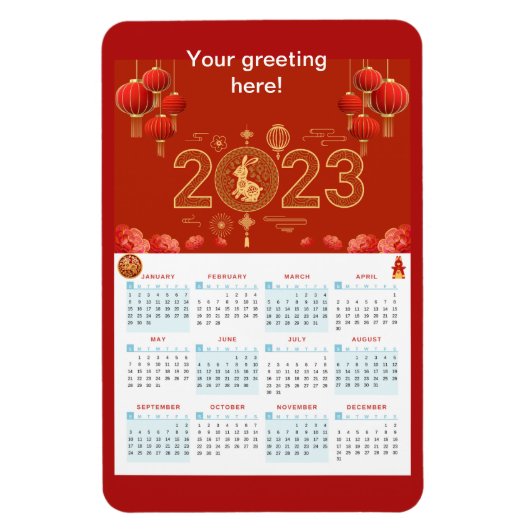 Chinesisches Neujahr 2023 Rabbit Kalender Card Mag Magnet (Vertikal)