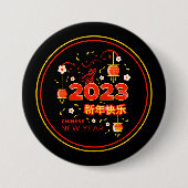 Chinesisches Neujahr 2023 Rabbit Red Gold Black 3" Button (Vorderseite)