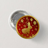 Chinesisches Neujahr 2023 Rabbit Red Gold Button (Vorne & Hinten)