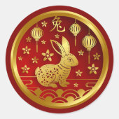 Chinesisches Neujahr 2023 Rabbit Red Gold Large 3" Runder Aufkleber (Vorderseite)