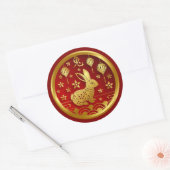 Chinesisches Neujahr 2023 Rabbit Red Gold Large 3" Runder Aufkleber (Umschlag)