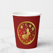 Chinesisches Neujahr 2023 Rabbit Red Gold Pappbecher (Rückseite)