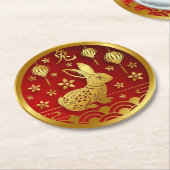 Chinesisches Neujahr 2023 Rabbit Red Gold Runder Pappuntersetzer (Angewinkelt)
