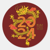 Chinesisches Neujahr 2024 Dragon Gold Red Small 1, Runder Aufkleber (Vorderseite)