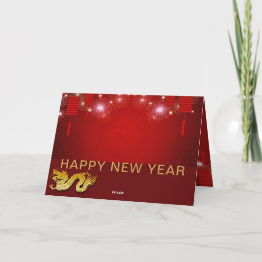 Chinesisches Neujahr 2024 Dragon Lanterns Firework Karte (Rückseite)