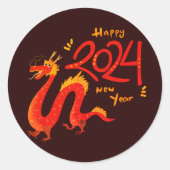 Chinesisches Neujahr 2024 Dragon Large 3" Runder Aufkleber (Vorderseite)