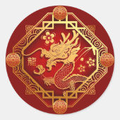 Chinesisches Neujahr 2024 Dragon Red Gold Small 1, Runder Aufkleber (Vorderseite)