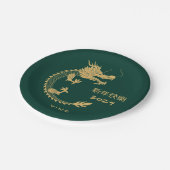 Chinesisches Neujahr 2024 Goldener Drache Emerald  Pappteller (Schrägansicht)