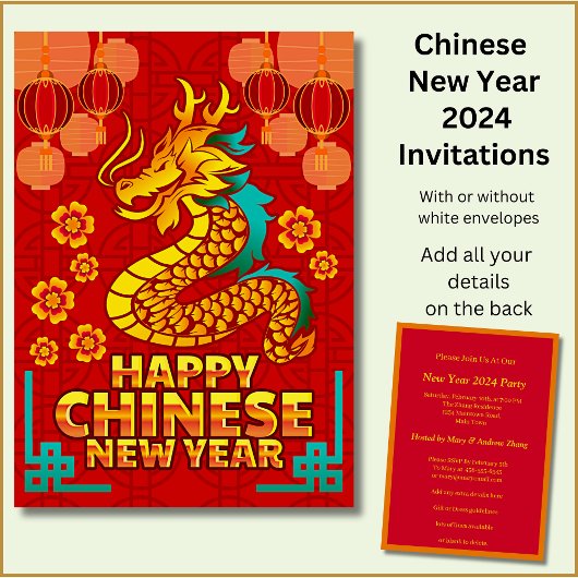 Chinesisches Neujahr 2024 Name hinzufügen, Drache Einladung