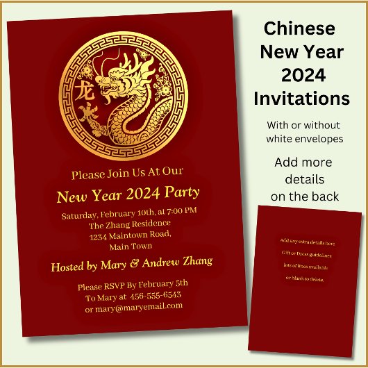 Chinesisches Neujahr 2024 Name und Details hinzufü Einladung