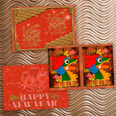 Chinesisches Neujahr 2024 Papercut Dragon Wood Gol Geschenkpapier Set