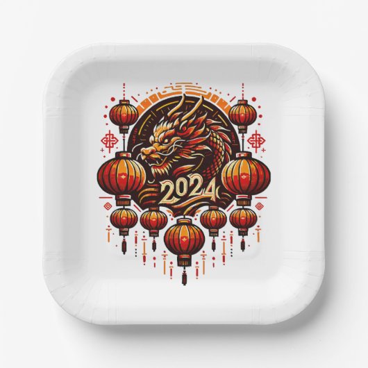 Chinesisches Neujahr 2024 Pappteller (Vorderseite)