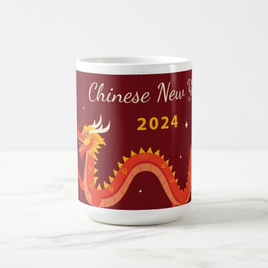 Chinesisches Neujahr 2024 Warmer Roter Drache Kaffeetasse (Mittel)