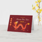 Chinesisches Neujahr 2024 Warmer Roter Drache Karte (Gelbe Blume)