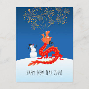 Chinesisches Neujahr 2024 Wood Dragon Lunar Zodiac Feiertagspostkarte