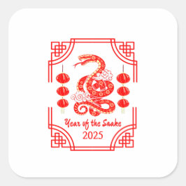 Chinesisches Neujahr 2025 Die Snake Lantern Ecken Quadratischer Aufkleber