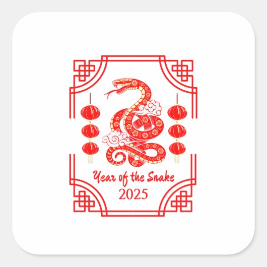 Chinesisches Neujahr 2025 Die Snake Lantern Ecken Quadratischer Aufkleber (Vorderseite)