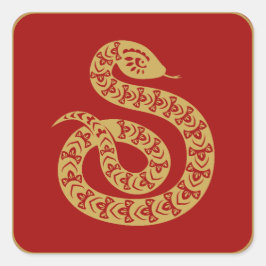 Chinesisches Neujahr 2025 Gold-Schlange Quadratischer Aufkleber