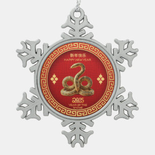 Chinesisches Neujahr 2025 Goldene Schlange Akrylli Schneeflocken Zinn-Ornament