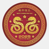 Chinesisches Neujahr 2025 Goldschlange auf Red Lar Runder Aufkleber (Vorderseite)
