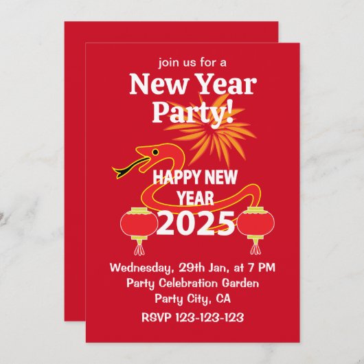 Chinesisches Neujahr 2025 Schlange Chinesisches Ne Einladung (Vorne/Hinten)