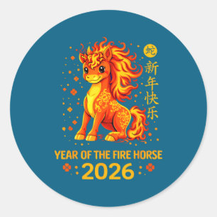 Chinesisches Neujahr 2026 Jahr des Feuerpferds  Runder Aufkleber