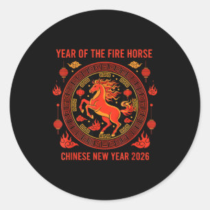 Chinesisches Neujahr 2026 Jahr des Feuerpferds  Runder Aufkleber