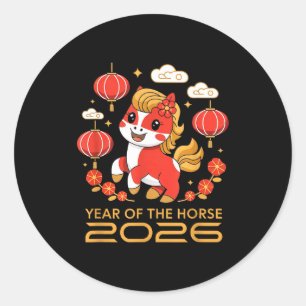 Chinesisches Neujahr 2026 Jahr des Pferdes 2026 Fr Runder Aufkleber