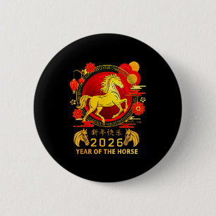 Chinesisches Neujahr 2026 Jahr des Pferdes Frohes Button