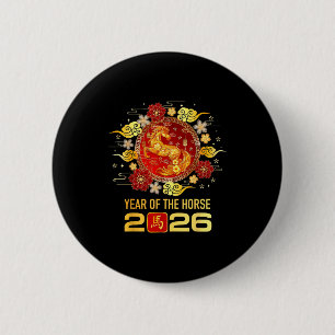 Chinesisches Neujahr 2026 Jahr des Pferdes Frohes Button