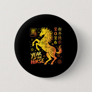 Chinesisches Neujahr 2026 Jahr des Pferdes Frohes Button