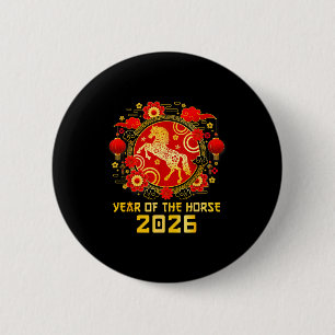 Chinesisches Neujahr 2026 Jahr des Pferdes Frohes Button