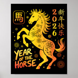 Chinesisches Neujahr 2026 Jahr des Pferdes Frohes  Poster