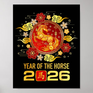 Chinesisches Neujahr 2026 Jahr des Pferdes Frohes Poster