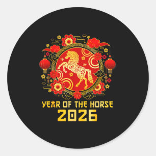 Chinesisches Neujahr 2026 Jahr des Pferdes Frohes  Runder Aufkleber