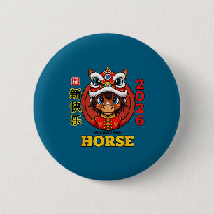 Chinesisches Neujahr 2026 Jahr des Pferdes retro e Button