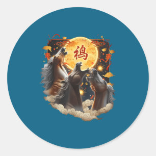 Chinesisches Neujahr 2026 Jahr des Pferdes Runder Aufkleber