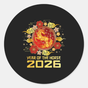Chinesisches Neujahr 2026 Jahr des Pferdes Runder Aufkleber