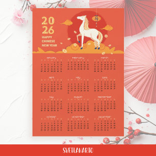 Chinesisches Neujahr 2026 Pferd-Kalender Magnetkar Magnetkarte