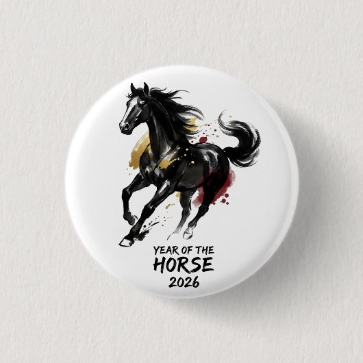 Chinesisches Neujahr 2026 Pferd Kunst Button (Vorderseite)