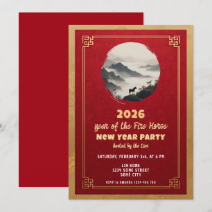 Chinesisches Neujahr 2026 Pferd Neujahrsfeier Einladung